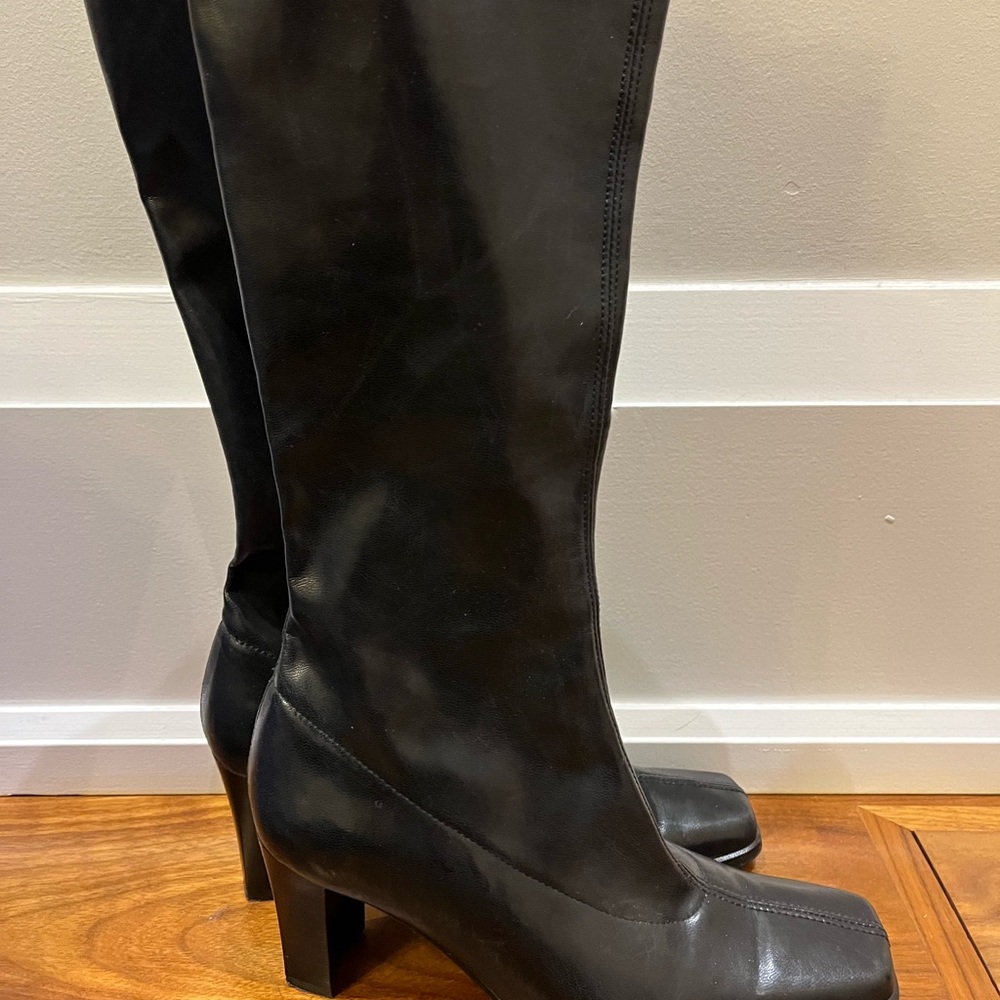 Black Leather Knee-High Boots